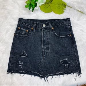 Levi’s Black Distressed Denim Skirt with Button Fly Size 25
